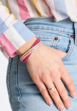 FIGL Elegancka bransoletka na pasku ze skóry z różowymi koralikami