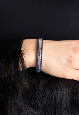 FIGL Elegancka bransoletka na czarnym pasku ze skóry z koralikami