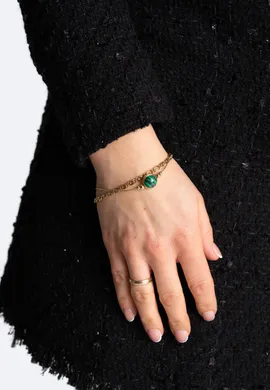 FIGL Pozłacana bransoletka ze stali szlachetnej z zielonym kamieniem