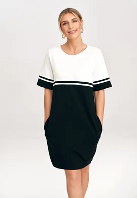 Sukienka dresowa z bawełny w kolorze czarnym i ecru M1028 rozmiar L