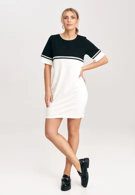 Sukienka dresowa z bawełny w kolorze ecru czarny M1028 rozmiar L