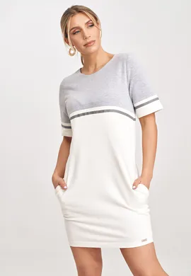 Sukienka dresowa z bawełny kolor ecru szary M1028 rozmiar L