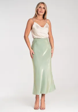 Satynowa spódnica midi - Zielona spódnica M1084 rozmiar L/XL