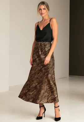 Spódnica panterka - Spódnica satynowa midi - M1087 Wzór 187 rozmiar L/XL