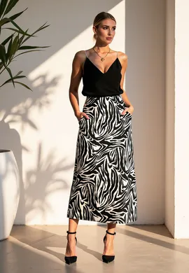 Spódnica zebra - Spódnica satynowa midi - M1087 Wzór 188 rozmiar L/XL