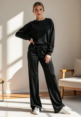 Dres welurowy damski - Komplet welurowy damski - czarny dres M1100 rozmiar L/XL