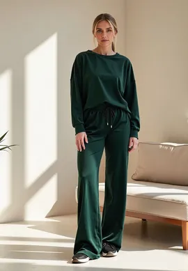 Dres welurowy damski - Komplet welurowy damski - zielony dres M1100 rozmiar L/XL