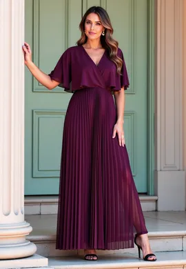 Sukienka z peleryną - Elegancka sukienka z plisowanym dołem - Fioletowa sukienka M1123 L/XL