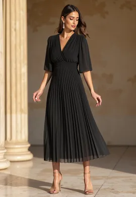 Elegancka sukienka nietoperz - Sukienka plisowana midi - Czarna sukienka M1124 L/XL