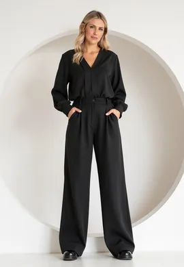 Eleganckie spodnie z wysokim stanem - Szerokie spodnie z wysokim stanem - Czarne spodnie M1129 L/XL