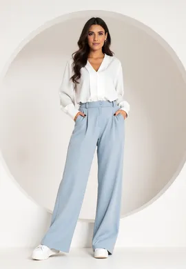 Eleganckie spodnie z wysokim stanem - Szerokie spodnie z wysokim stanem - Niebieski spodnie M1129 L/XL