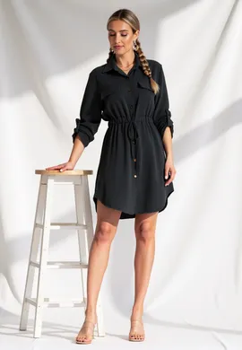 Szmizjerka damska - Sukienka szmizjerka - Sukienka koszulowa - Czarna szmizjerka M1131 L/XL