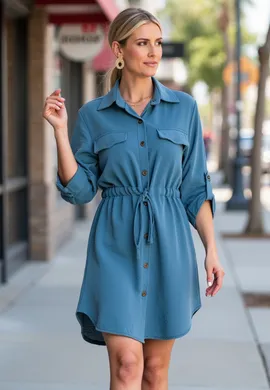 Szmizjerka damska - Sukienka szmizjerka - Sukienka koszulowa - Niebieska szmizjerka M1131 L/XL