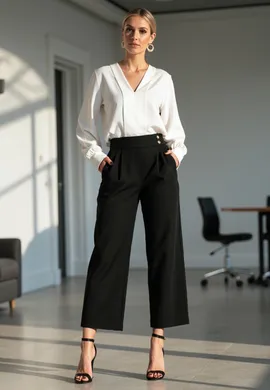 Eleganckie spodnie 7/8 damskie - Spodnie garniturowe damskie - Czarne spodnie M1132 r. L/XL