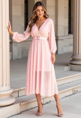 Elegancka sukienka wiosenna - Sukienka z plisami - Różowa sukienka M1141 r. L/XL