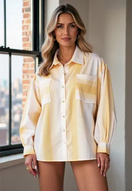 Koszula damska oversize - Żółta koszula damska - Koszula z wiązaniem M1144 r. L/XL