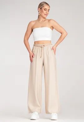 Przewiewne spodnie damskie - Spodnie damskie na lato - Beżowe spodnie M1149 r. L/XL