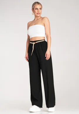 Przewiewne spodnie damskie - Spodnie damskie na lato - Czarne spodnie M1149 r. L/XL