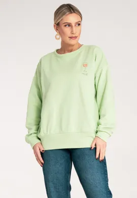 Bluza damska z haftem - Bluza damska bez kaptura - Zielona bluza damska M1152 r. L/XL