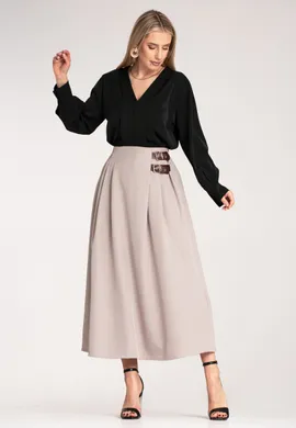 Elegancka spódnica z paskiem - Beżowa spódnica midi M1156 r. L/XL