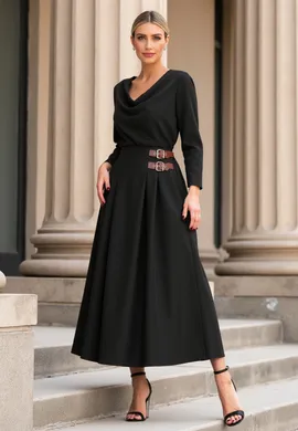 Elegancka spódnica z paskiem - Spódnica midi czarna M1156 r. L/XL