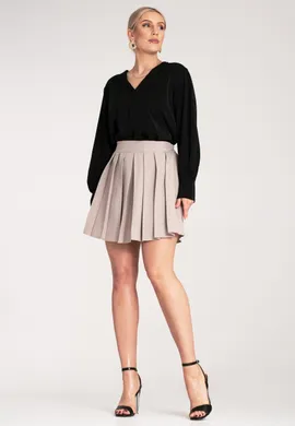 Plisowana spódnica mini - Spódniczka plisowana mini - Beżowa spódnica M1159 r. L/XL