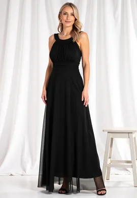 Elegancka sukienka wieczorowa - Sukienka z wiązaniem z tyłu - Czarna sukienka maxi M1171 r. L/XL