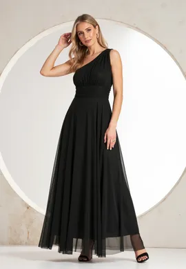 Elegancka sukienka na jedno ramię - Wieczorowa sukienka maxi - Czarna sukienka M1172 r. L/XL