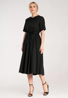 Szmizjerka damska midi - Sukienka koszulowa midi - Czarna sukienka M1178 r. L/XL
