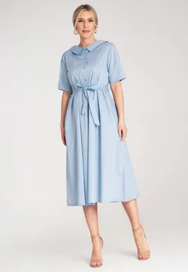 Szmizjerka damska midi - Sukienka koszulowa midi - Niebieska sukienka M1178 r. L/XL