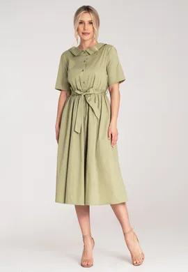 Szmizjerka damska midi - Sukienka koszulowa midi - Zielona sukienka M1178 r. L/XL