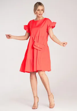 Bawełniana sukienka na lato - Sukienka falbanki - Czerwona sukienka M1182 r. L/XL