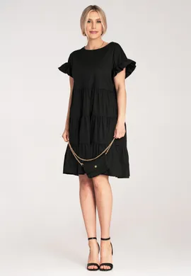 Bawełniana sukienka na lato - Sukienka falbanki - Czarna sukienka M1182 r. L/XL