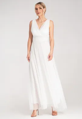 Wieczorowa sukienka maxi - Sukienka z marszczeniami - Biała sukienka M1186 r. L/XL