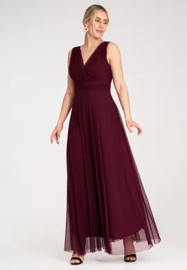 Wieczorowa sukienka maxi - Sukienka z marszczeniami - Bordowa sukienka M1186 r. L/XL