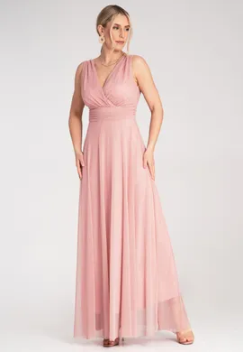 Wieczorowa sukienka maxi - Sukienka z marszczeniami - Różowa sukienka M1186 r. L/XL