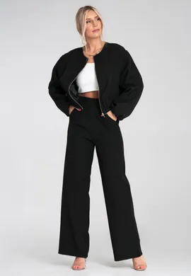 Szerokie spodnie z gumką w pasie - Garniturowe spodnie damskie - Czarne M1197 r. L/XL