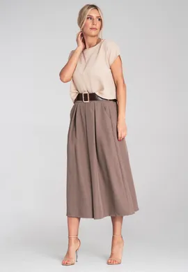 Elegancka spódnica z kieszeniami - Spódnica z paskiem - Brązowa M1201 r. L/XL