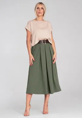 Elegancka spódnica z kieszeniami - Spódnica z paskiem - Zielona M1201 r. L/XL