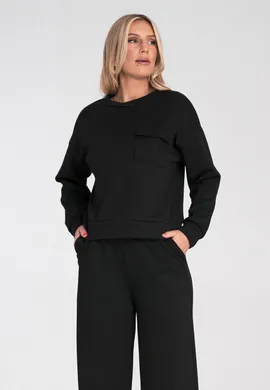 Elegancka bluza damska bez kaptura - Bluza z kieszenią - Czarna M1202 r. L/XL