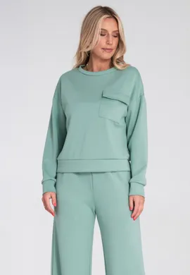 Elegancka bluza damska bez kaptura - Bluza z kieszenią - Miętowa M1202 r. L/XL
