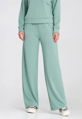 Szerokie spodnie dresowe damskie - Spodnie materiałowe dzwony - Miętowe M1204 r. L/XL