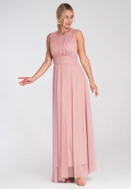 Wieczorowa sukienka maxi bez rękawów - Sukienka z siatki - Różowa M1205 r. L/XL