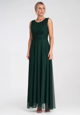 Wieczorowa sukienka maxi bez rękawów - Sukienka z siatki - Zielona M1205 r. L/XL
