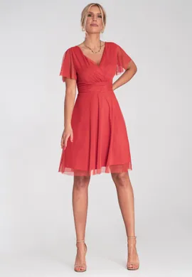 Pomarańczowa sukienka z siateczki - Sukienka na imprezę - Sukienka M1206 r. L/XL