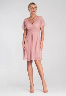 Różowa sukienka z siateczki - Sukienka na imprezę - Sukienka M1206 r. L/XL