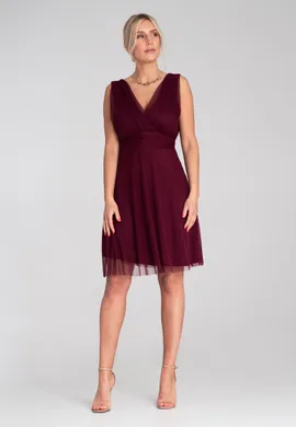 Elegancka sukienka wieczorowa - Koktajlowa sukienka z siatki - Bordowa M1207 r. L/XL