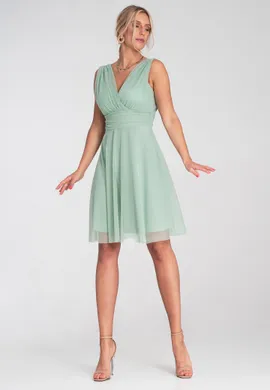 Elegancka sukienka wieczorowa - Koktajlowa sukienka z siatki - Miętowa M1207 r. L/XL