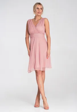 Elegancka sukienka wieczorowa - Koktajlowa sukienka z siatki - Różowa M1207 r. L/XL