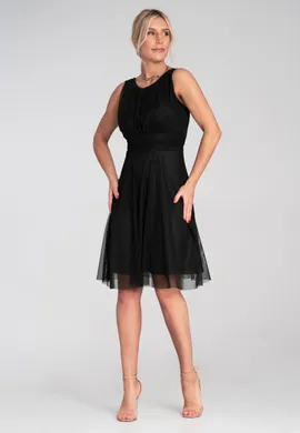 Elegancka sukienka z dekoltem na plecach - Sukienka z siateczką - Czarna M1208 r. L/XL